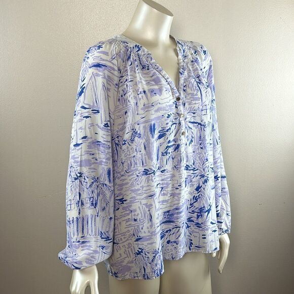 Lilly Pulitzer Elsa Lilac Verbena Rock The Dock Blouse Top Silk Size XL *flaw - Picture 3 of 9
